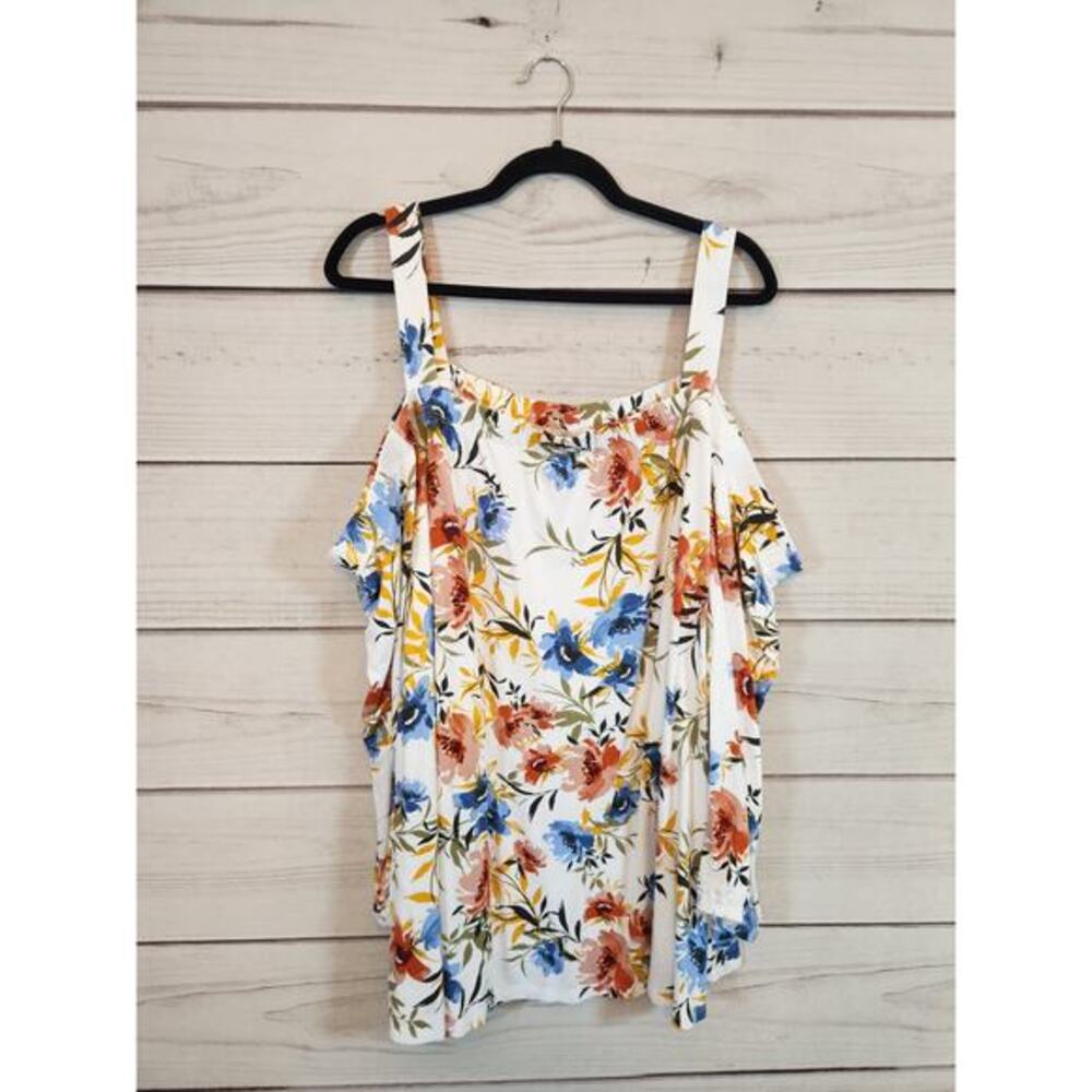 Lane Bryant Women's Multicolor Floral Cold Shoulder 3/4 Sleeve Blouse Size 26/28